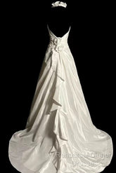 Classy A Line Halter Satin Ivory Long Wedding Dress Bridal Dresses